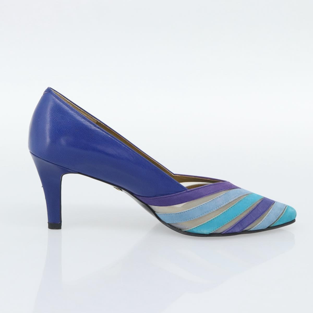SAINT LAURENT Pumps Leather 37 Blue Auth 193709M