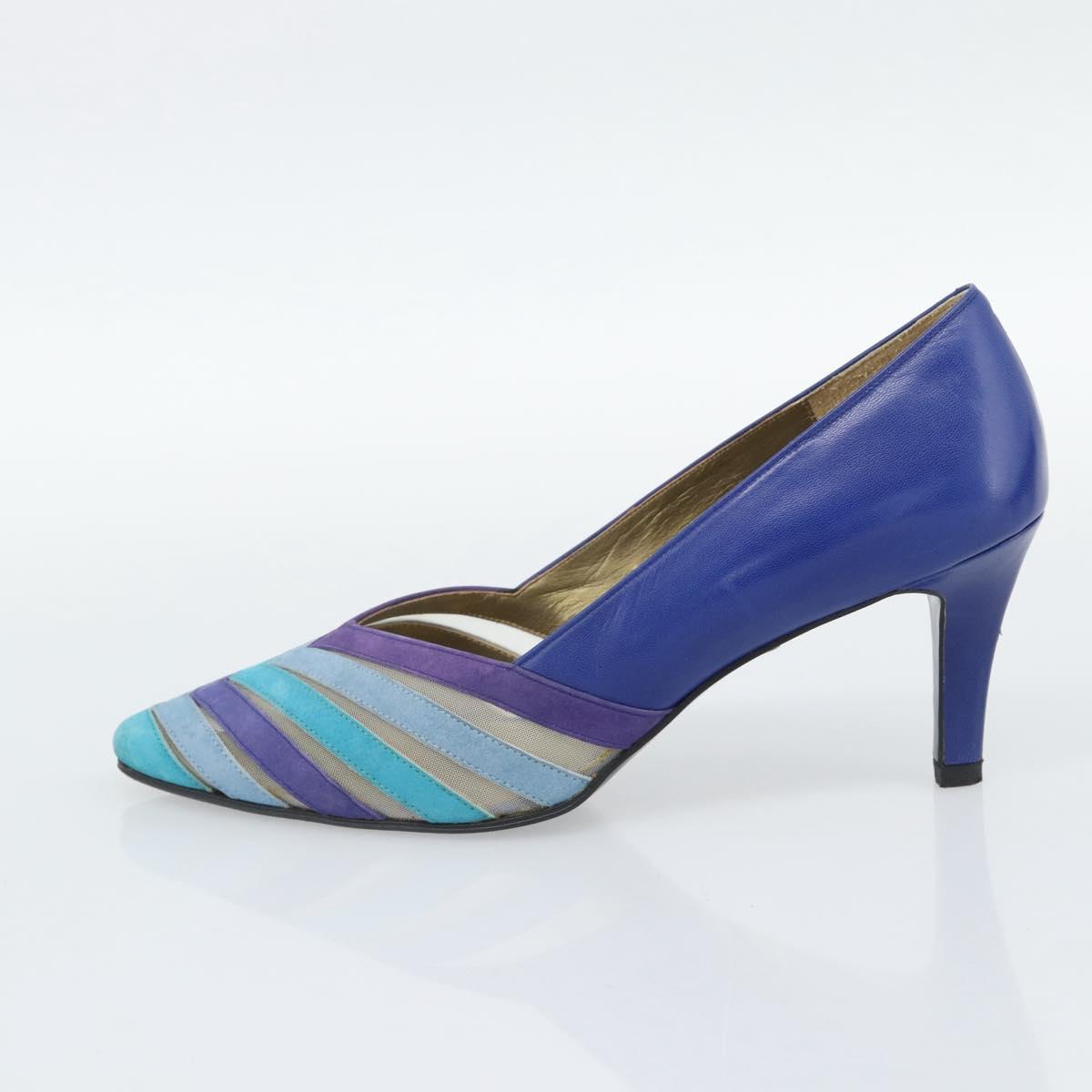 SAINT LAURENT Pumps Leather 37 Blue Auth 193709M
