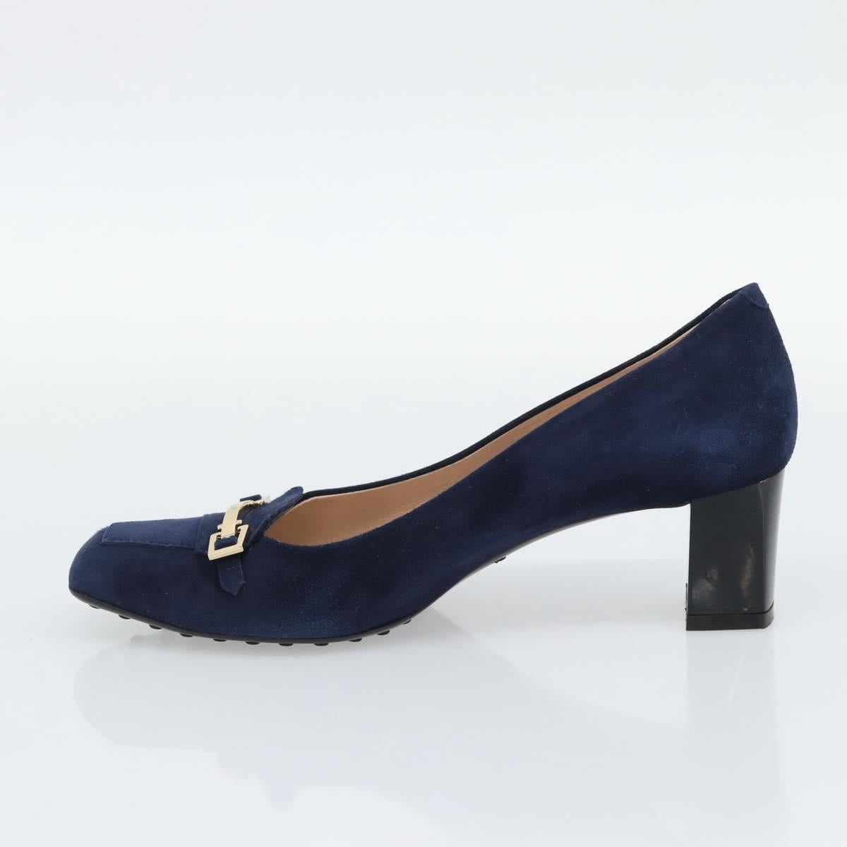 TOD'S Pumps Suede 37 Navy Gold Auth 193711M
