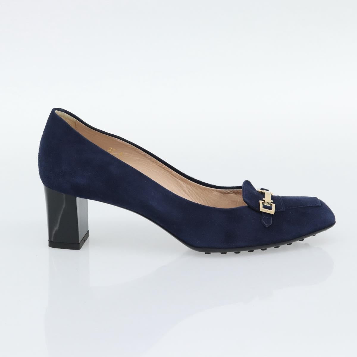 TOD'S Pumps Suede 37 Navy Gold Auth 193711M