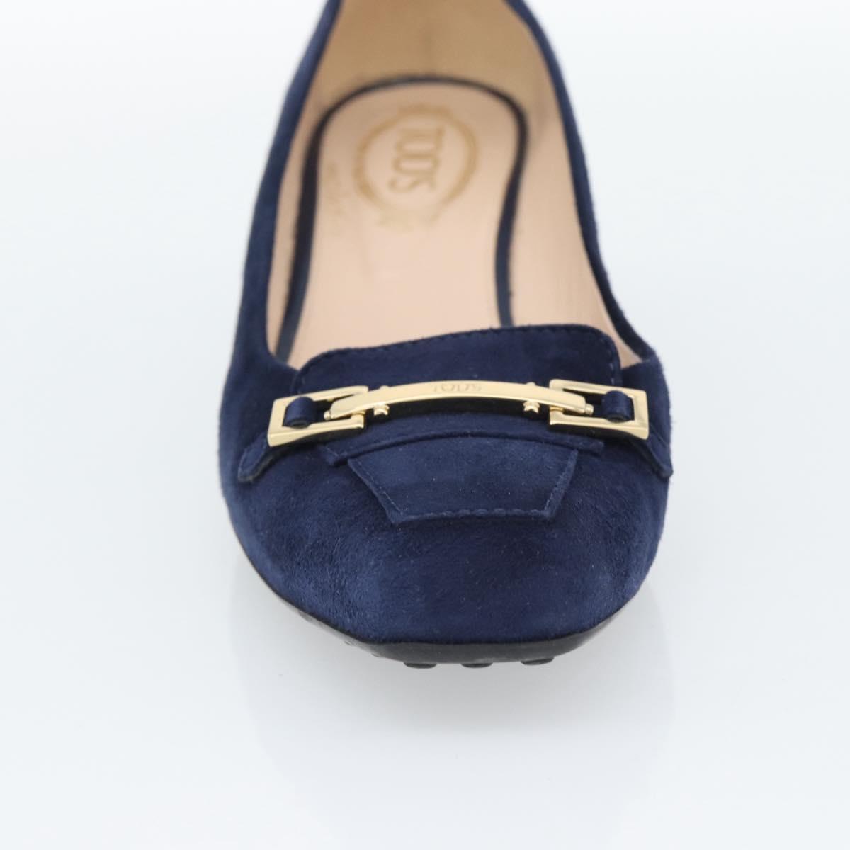 TOD'S Pumps Suede 37 Navy Gold Auth 193711M