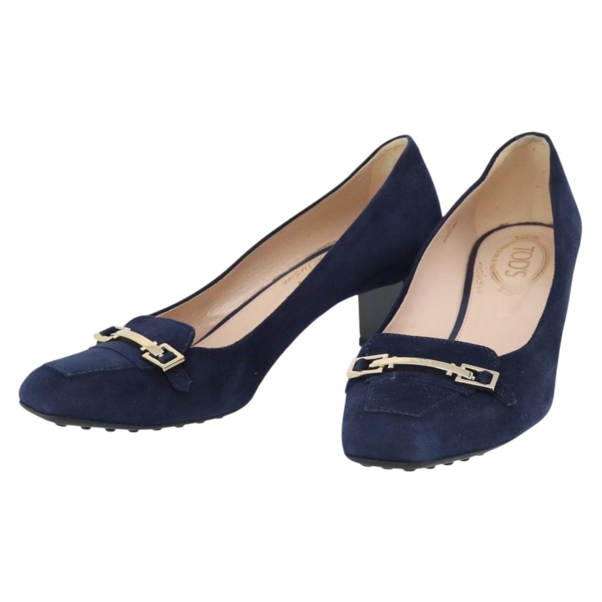TOD'S Pumps Suede 37 Navy Gold Auth 193711M