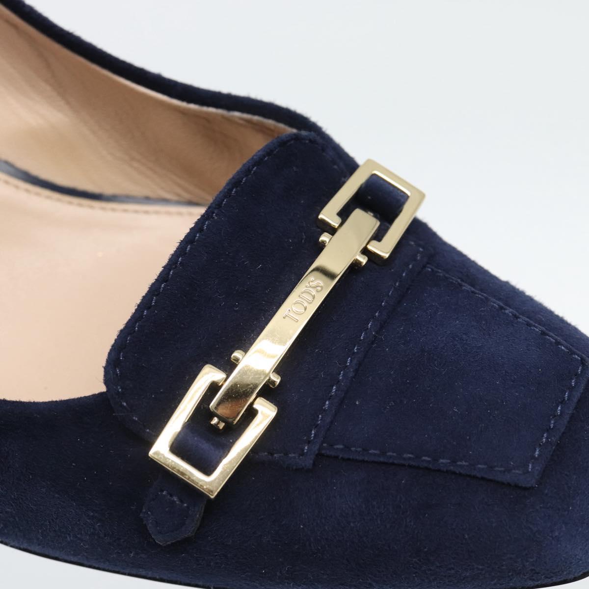 TOD'S Pumps Suede 37 Navy Gold Auth 193711M