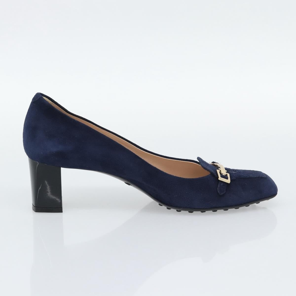 TOD'S Pumps Suede 37 Navy Gold Auth 193711M