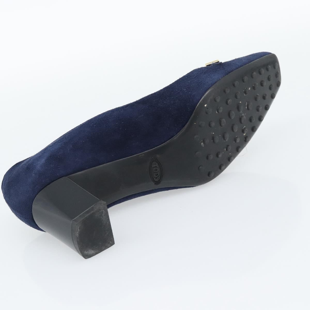 TOD'S Pumps Suede 37 Navy Gold Auth 193711M