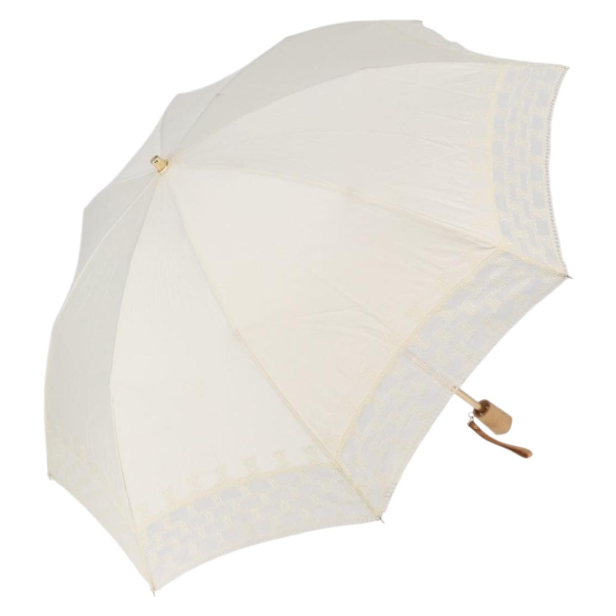 CELINE Folding Umbrella Nylon White Gold Auth 193720M