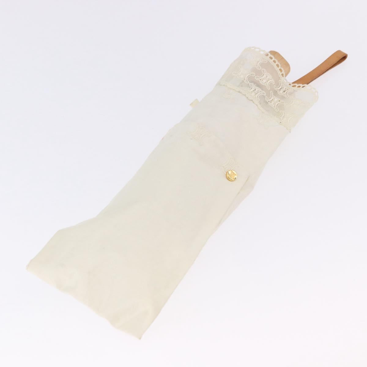 CELINE Folding Umbrella Nylon White Gold Auth 193720M