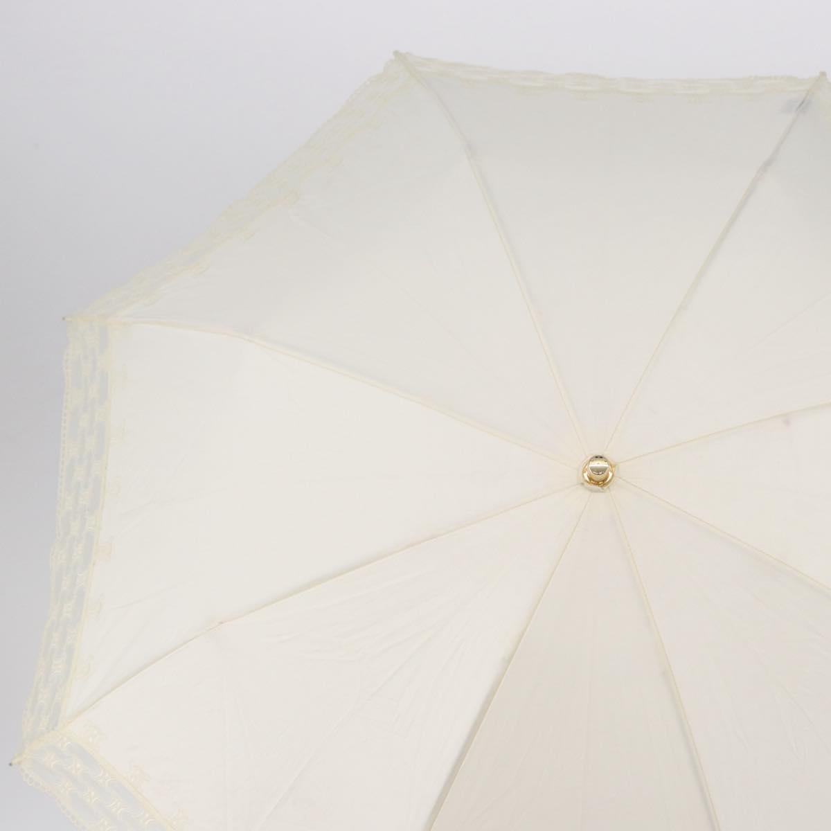 CELINE Folding Umbrella Nylon White Gold Auth 193720M