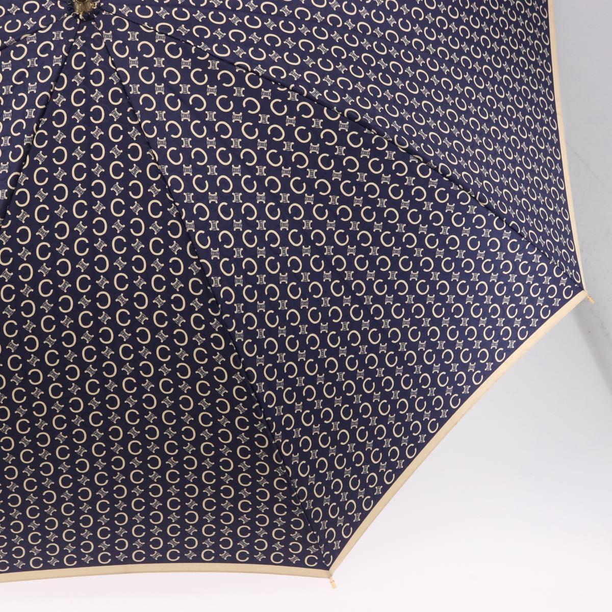 CELINE C Macadam Canvas Umbrella Nylon White Gold Auth 193721M