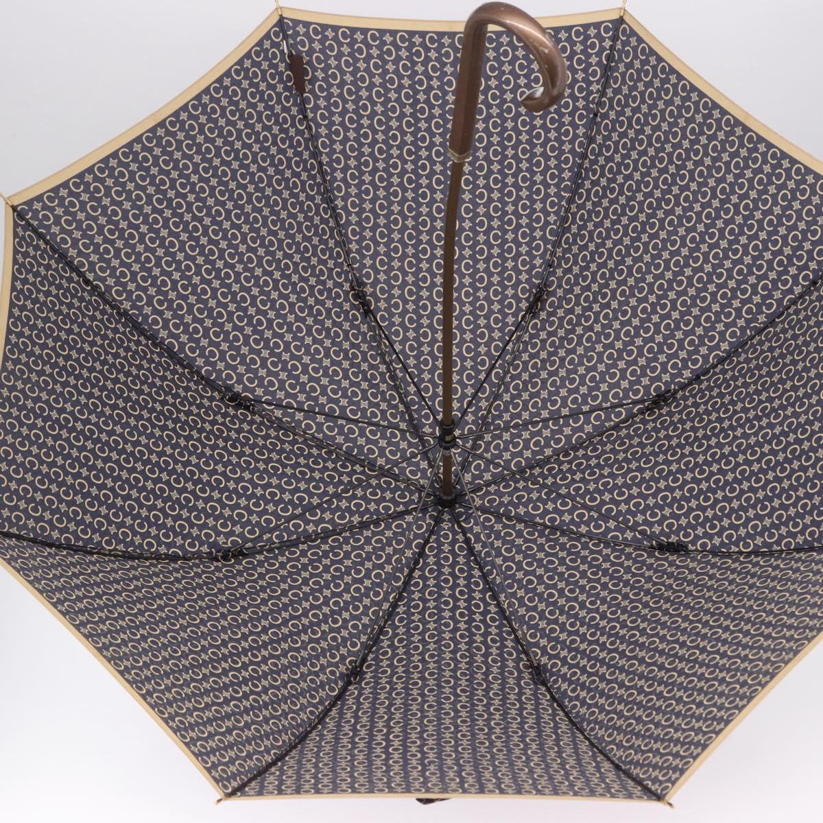 CELINE C Macadam Canvas Umbrella Nylon White Gold Auth 193721M