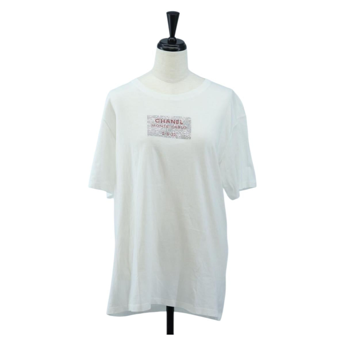 CHANEL TShirt Cotton M White CC Auth 193724M