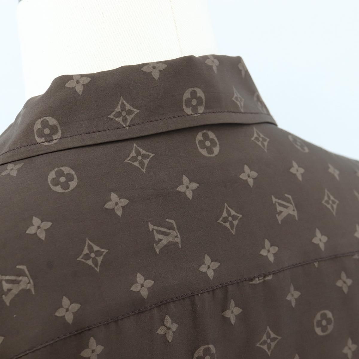 LOUIS VUITTON Short-Sleeved Shirt Silk 40 Brown LV Auth 193730M