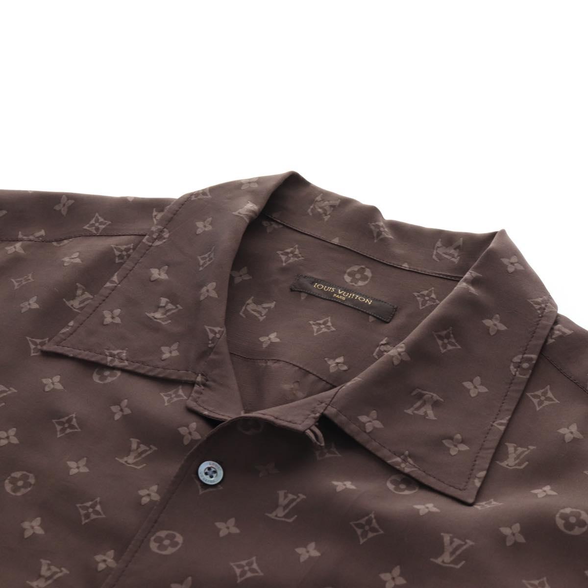 LOUIS VUITTON Short-Sleeved Shirt Silk 40 Brown LV Auth 193730M