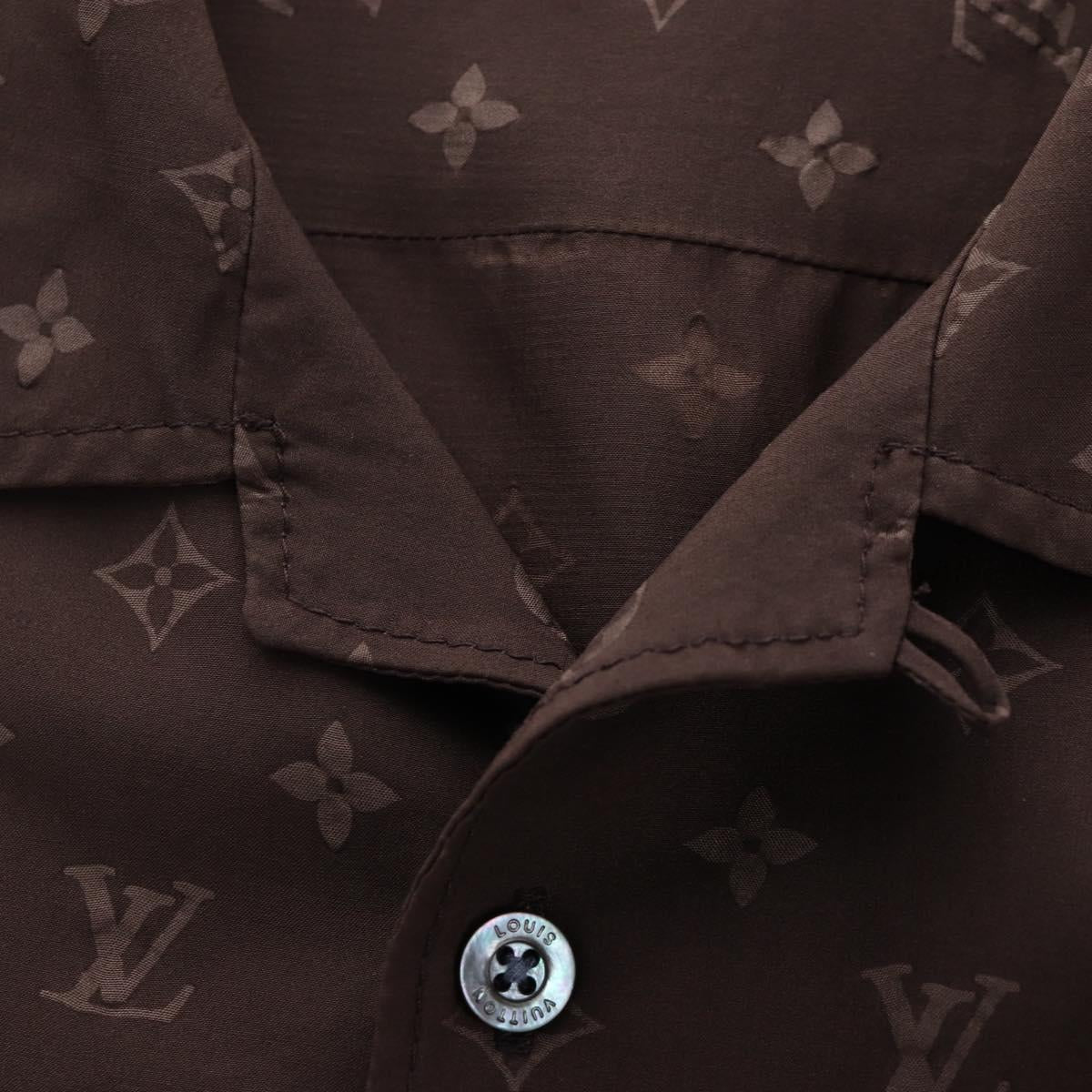 LOUIS VUITTON Short-Sleeved Shirt Silk 40 Brown LV Auth 193730M