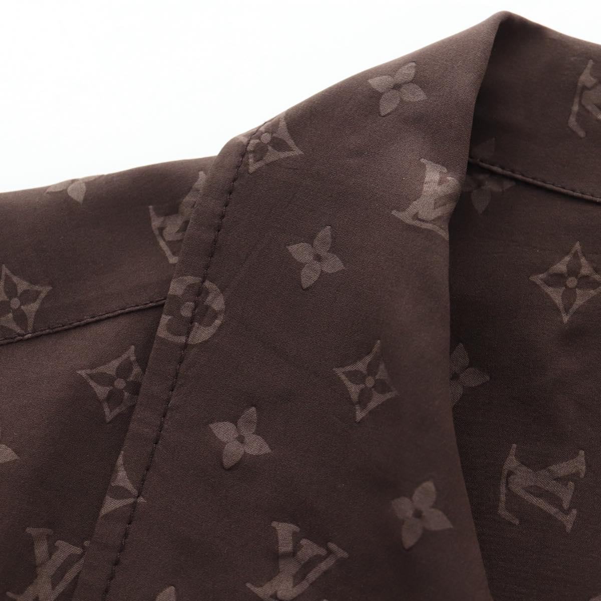 LOUIS VUITTON Short-Sleeved Shirt Silk 40 Brown LV Auth 193730M