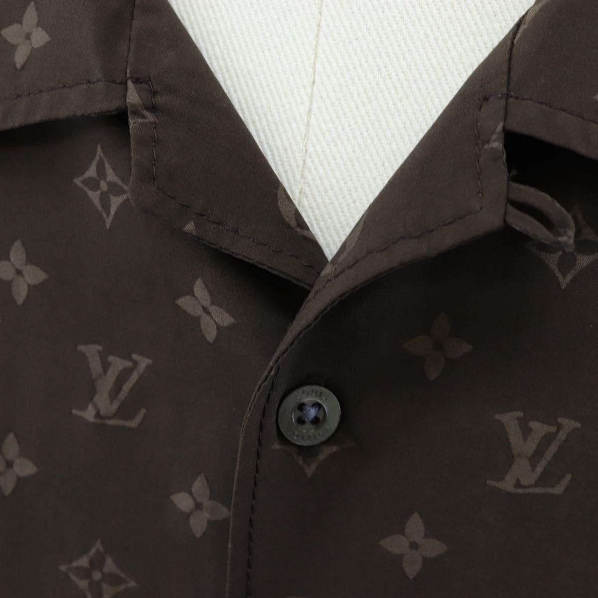 LOUIS VUITTON Short-Sleeved Shirt Silk 40 Brown LV Auth 193730M
