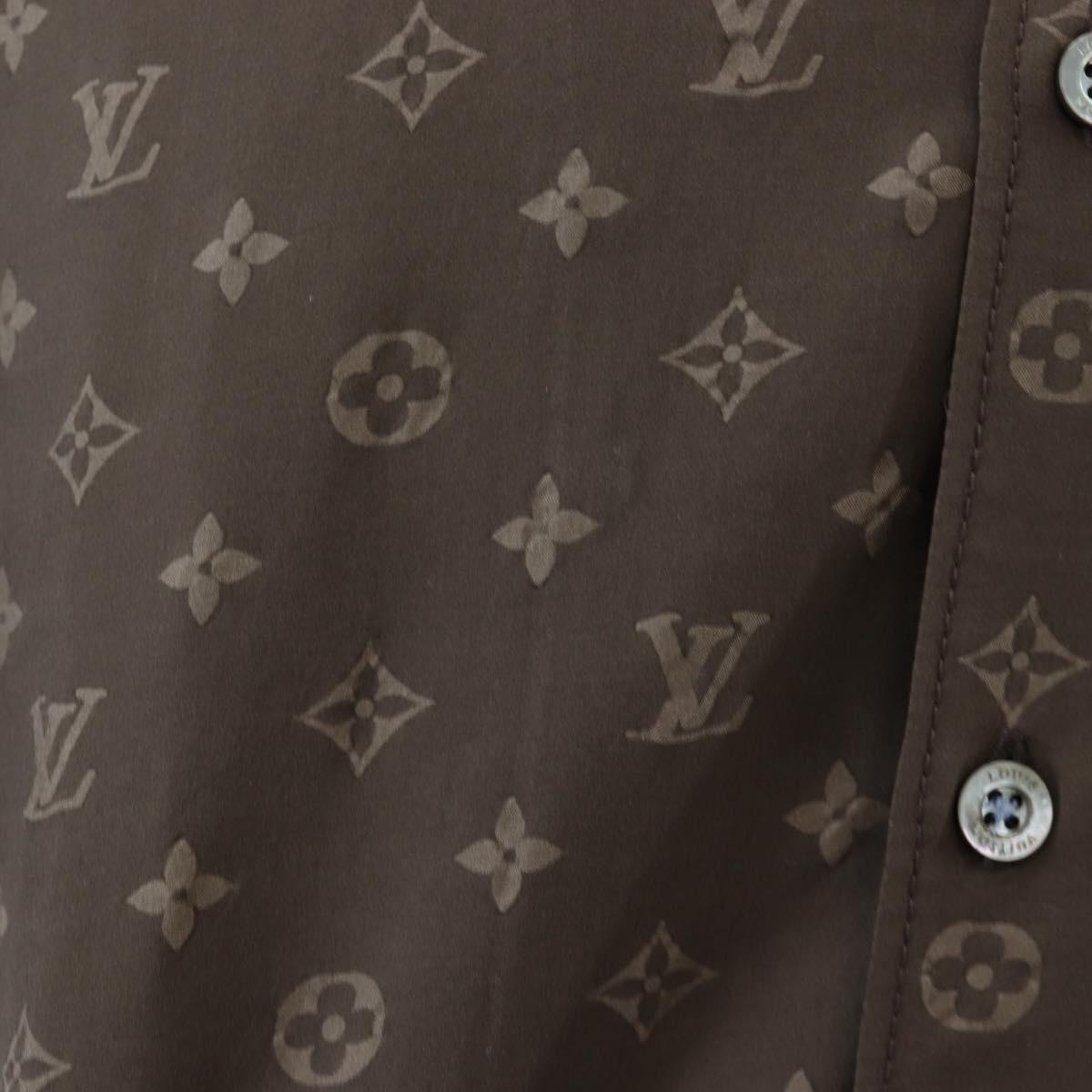 LOUIS VUITTON Short-Sleeved Shirt Silk 40 Brown LV Auth 193730M