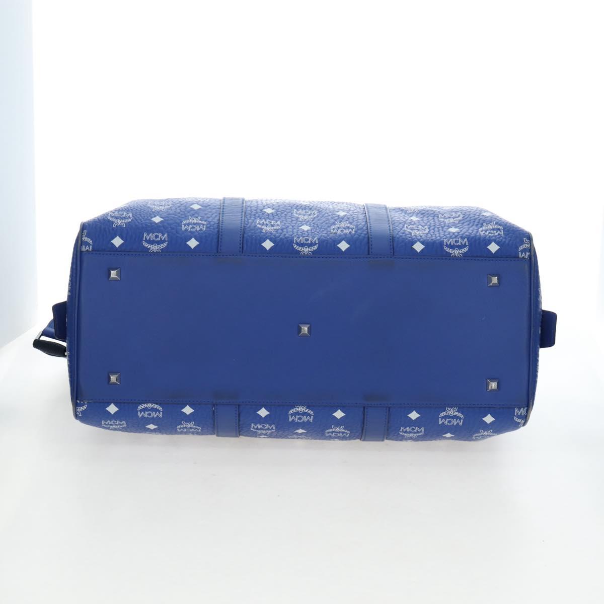 MCM Logogram Vicetos Mini Boston Bag Leather 2way Blue Silver Auth 193751V