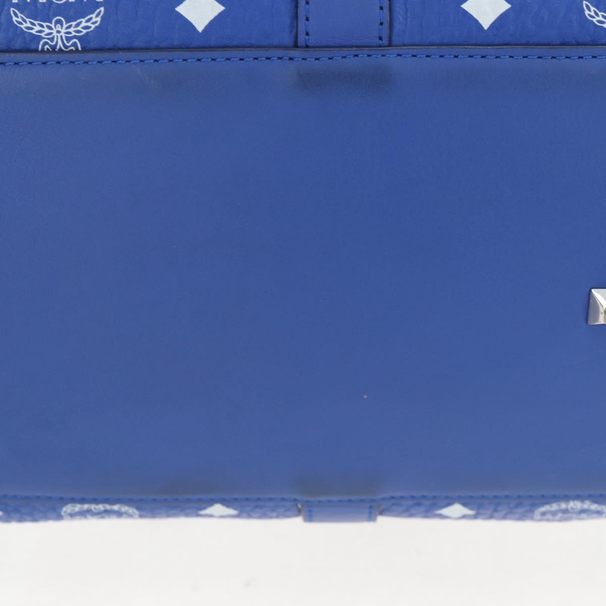 MCM Logogram Vicetos Mini Boston Bag Leather 2way Blue Silver Auth 193751V
