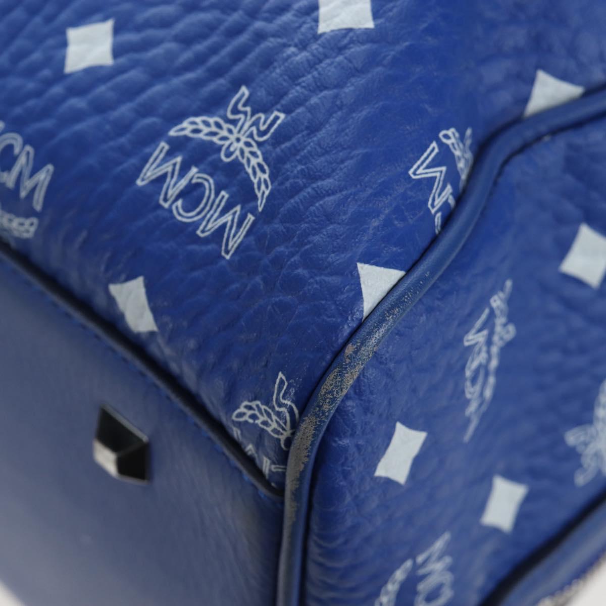MCM Logogram Vicetos Mini Boston Bag Leather 2way Blue Silver Auth 193751V