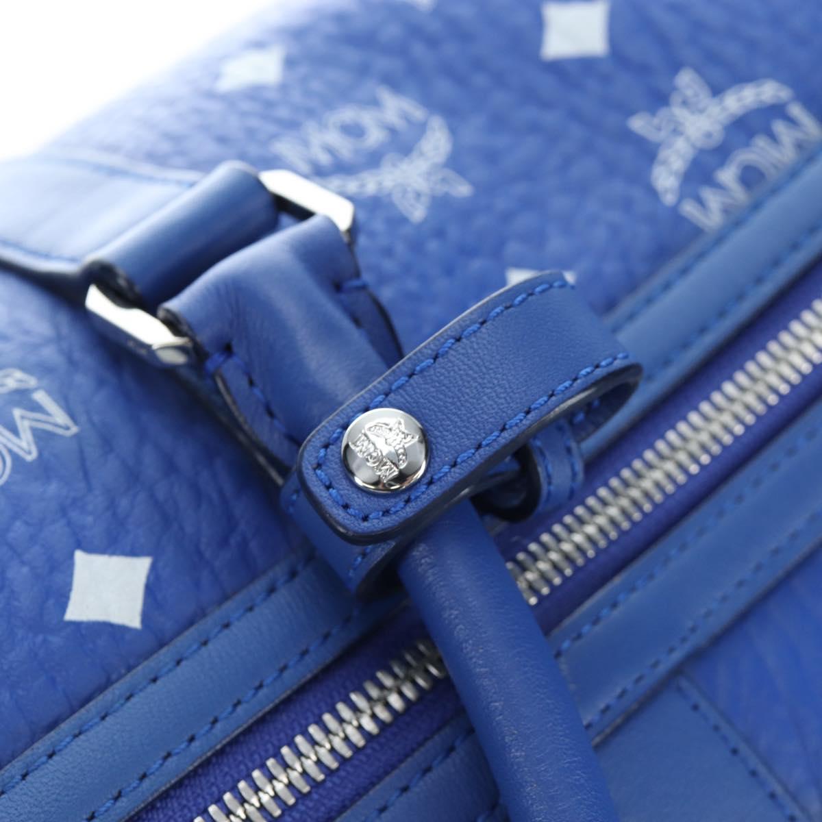 MCM Logogram Vicetos Mini Boston Bag Leather 2way Blue Silver Auth 193751V