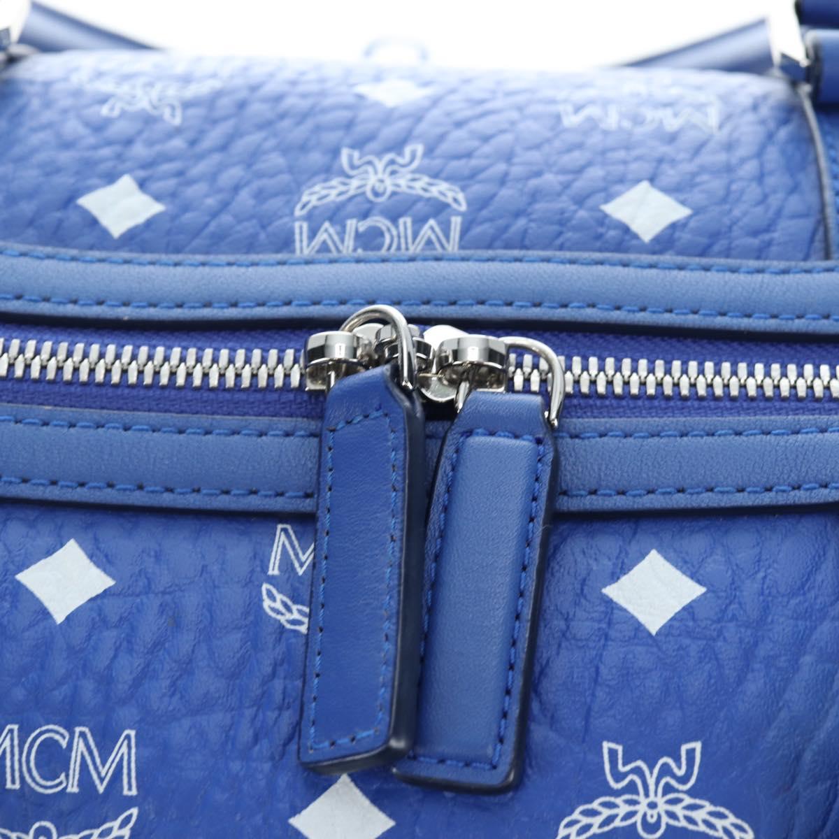 MCM Logogram Vicetos Mini Boston Bag Leather 2way Blue Silver Auth 193751V
