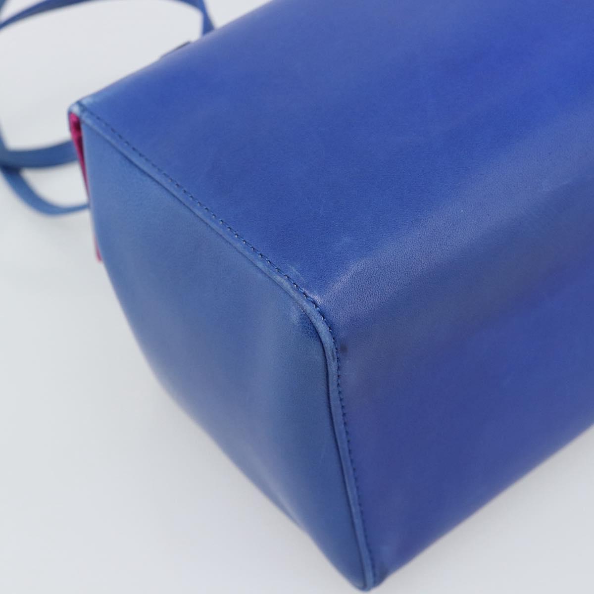 FENDI Mamma Baguette Shoulder Bag Leather Blue Silver Auth 193754V