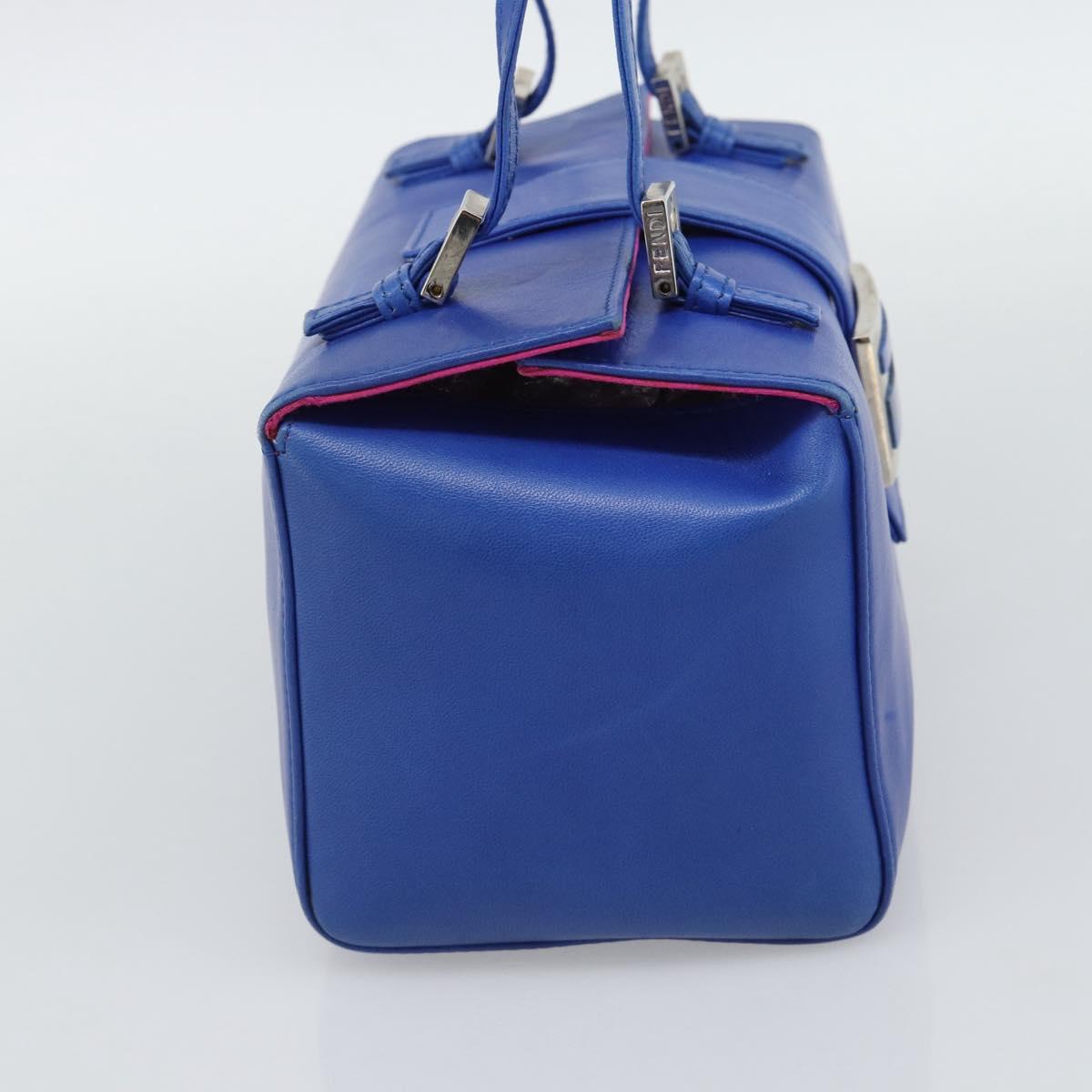 FENDI Mamma Baguette Shoulder Bag Leather Blue Silver Auth 193754V