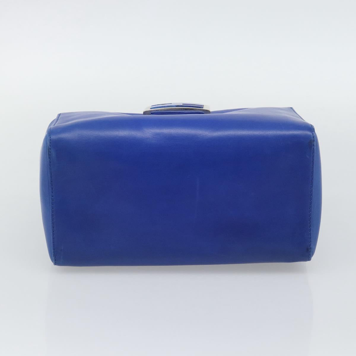 FENDI Mamma Baguette Shoulder Bag Leather Blue Silver Auth 193754V