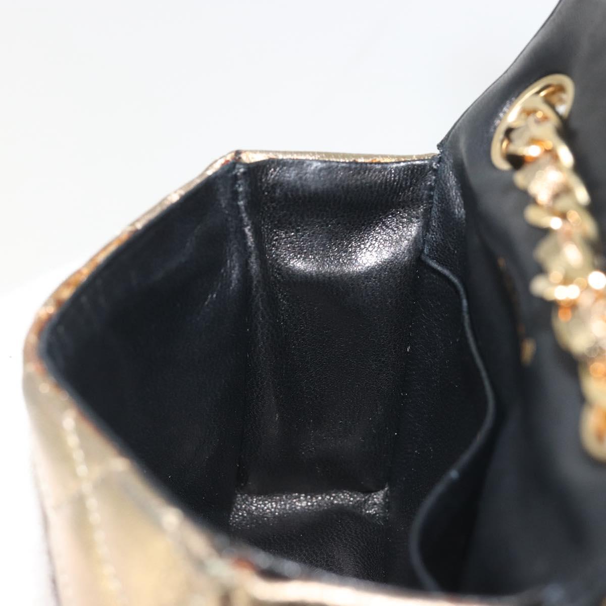 CHANEL Mini Mini Matelasse 10 Chain Hand Pouch Lamb Skin Gold CC Auth 193763A
