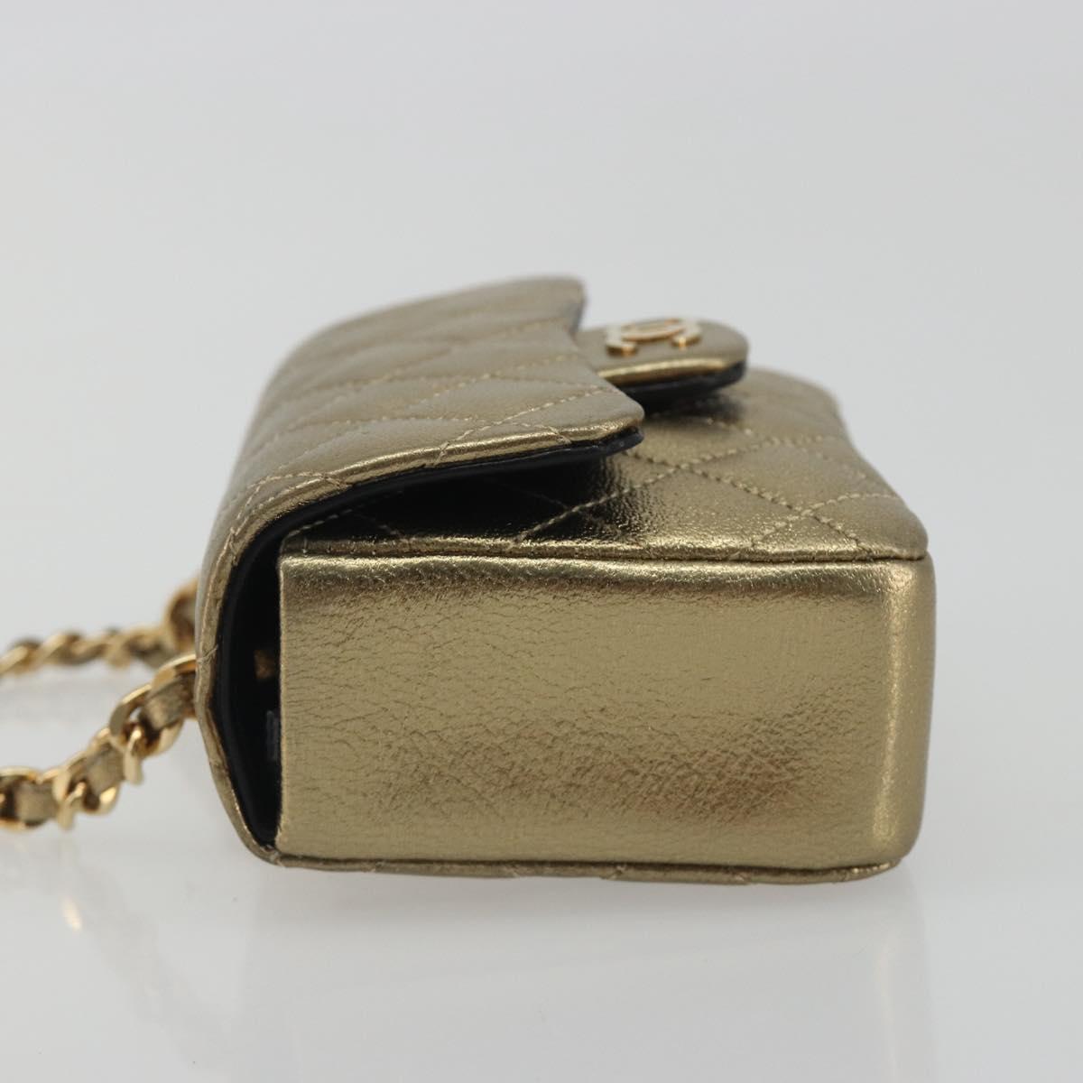 CHANEL Mini Mini Matelasse 10 Chain Hand Pouch Lamb Skin Gold CC Auth 193763A