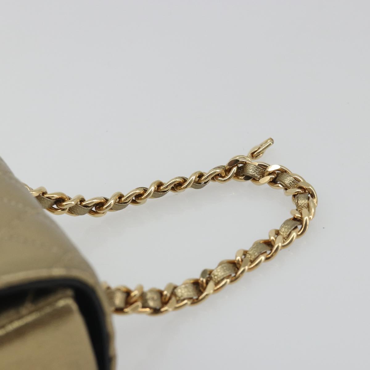 CHANEL Mini Mini Matelasse 10 Chain Hand Pouch Lamb Skin Gold CC Auth 193763A