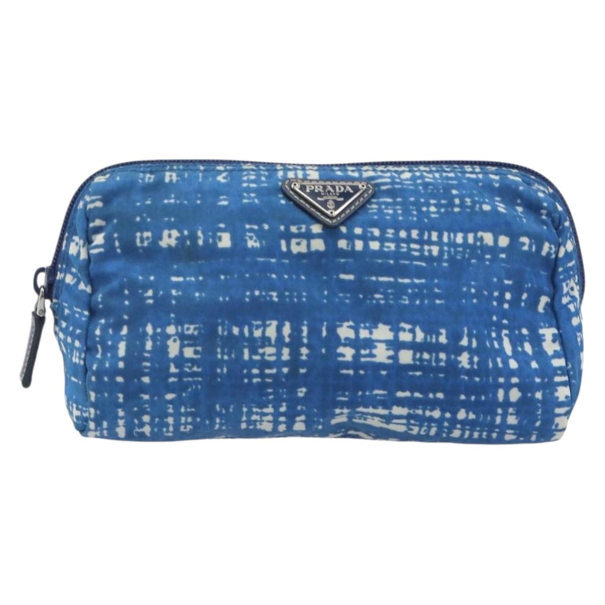 PRADA Pouch Nylon Blue Silver Auth 193770