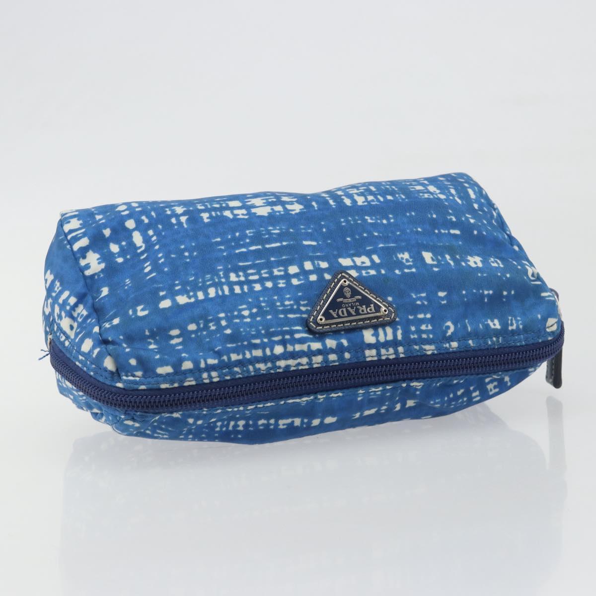 PRADA Pouch Nylon Blue Silver Auth 193770