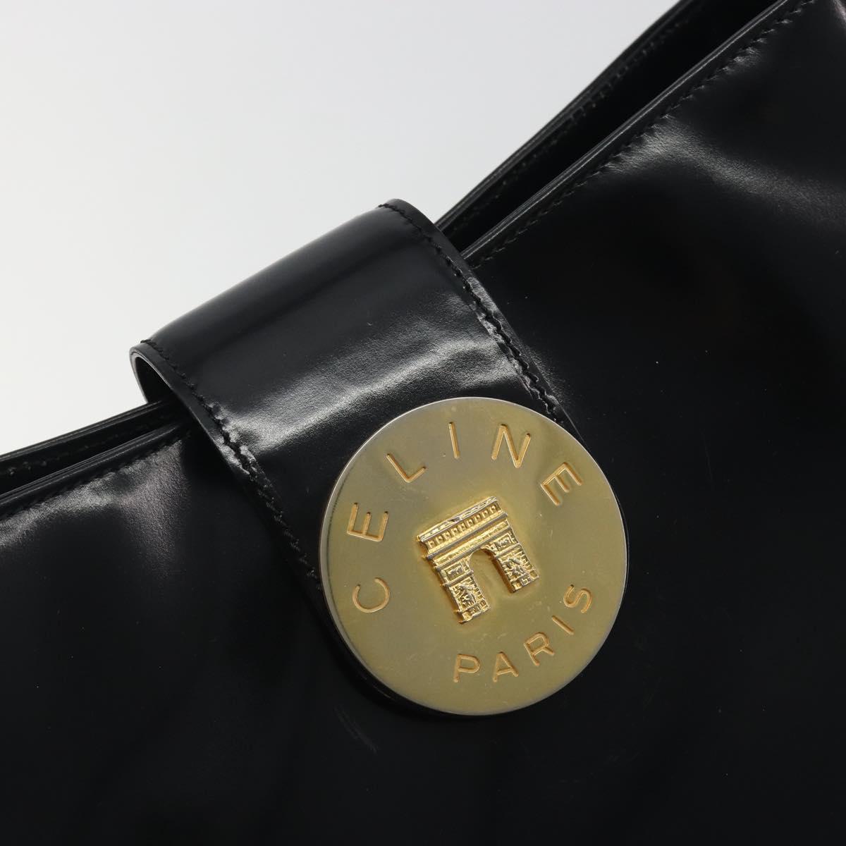 CELINE Shoulder Bag Leather Black Gold Auth 193781A