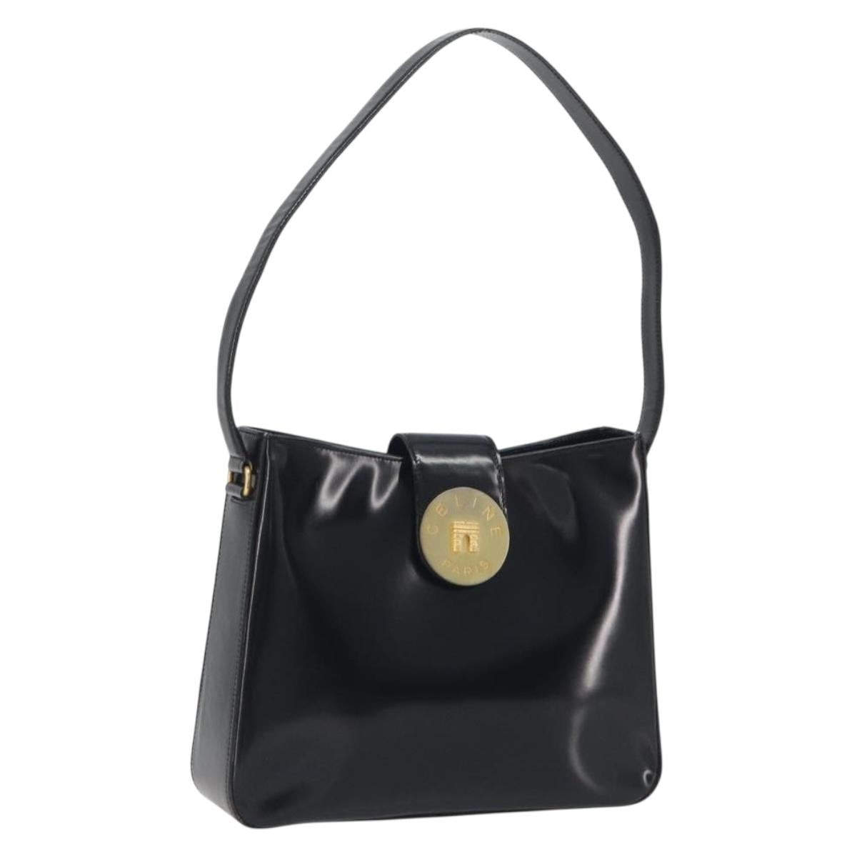 CELINE Shoulder Bag Leather Black Gold Auth 193781A