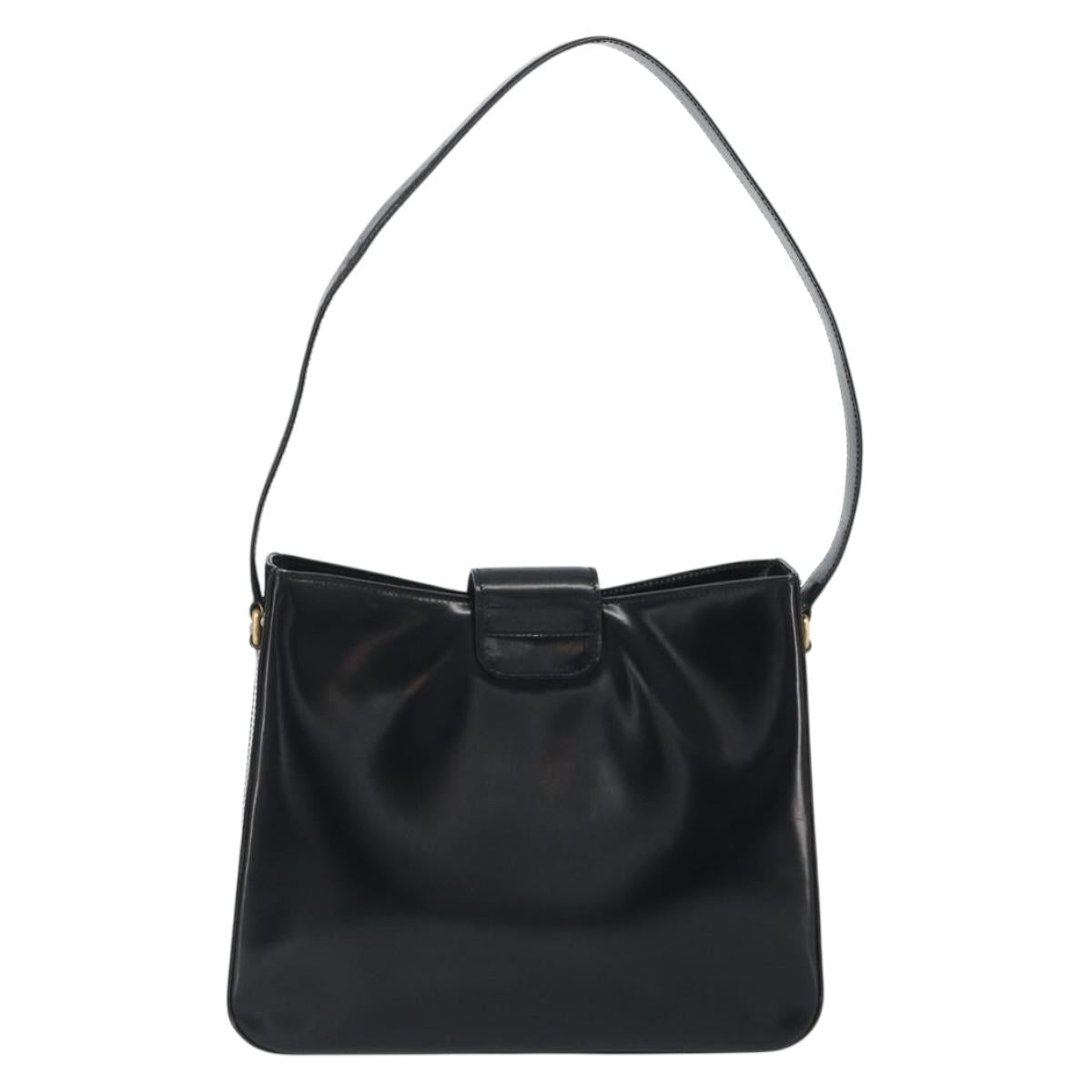 CELINE Shoulder Bag Leather Black Gold Auth 193781A