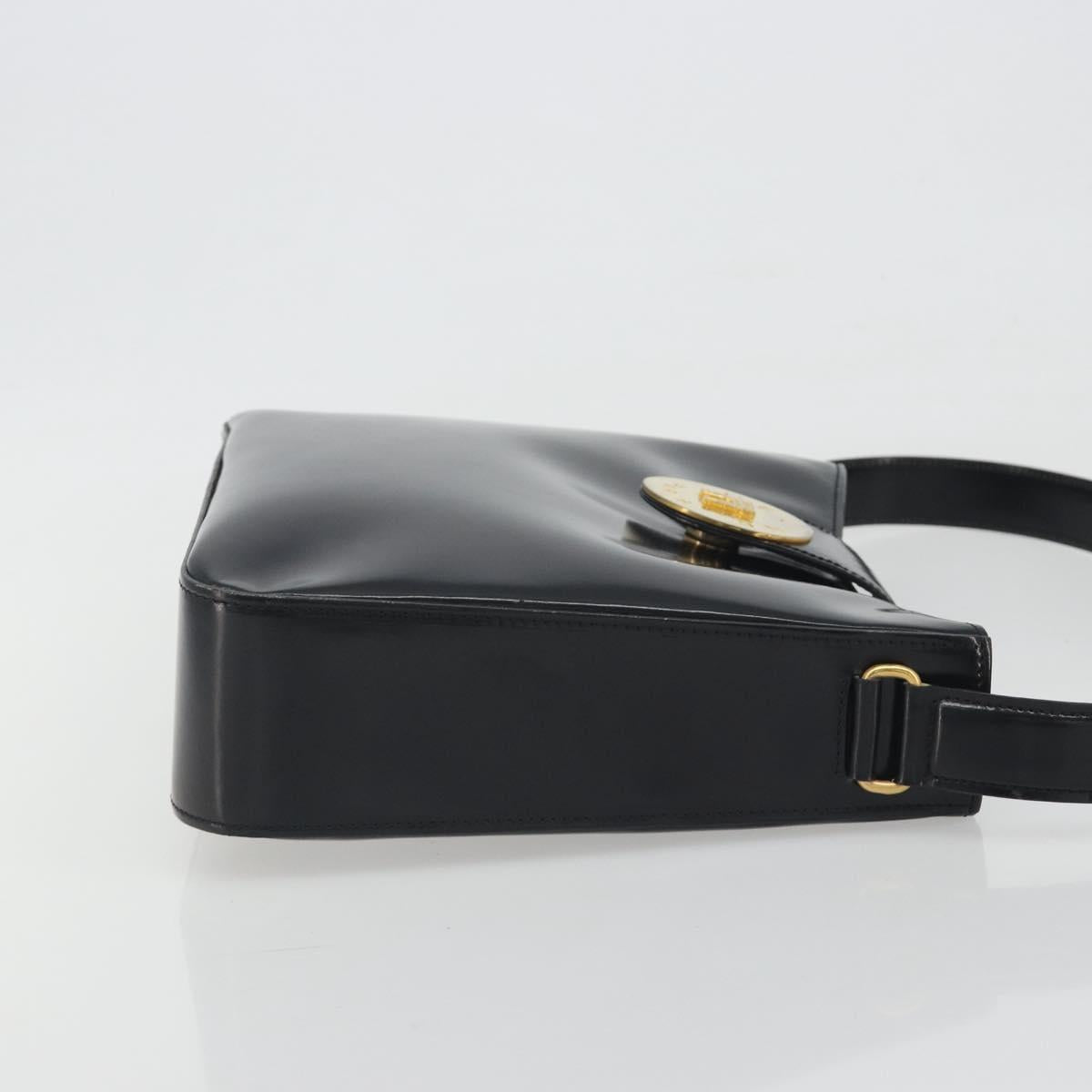 CELINE Shoulder Bag Leather Black Gold Auth 193781A