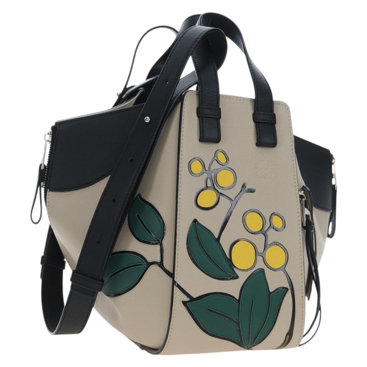 LOEWE Hammock Herbarium Hand Bag Leather 2 Beige Silver Auth 193784SAM