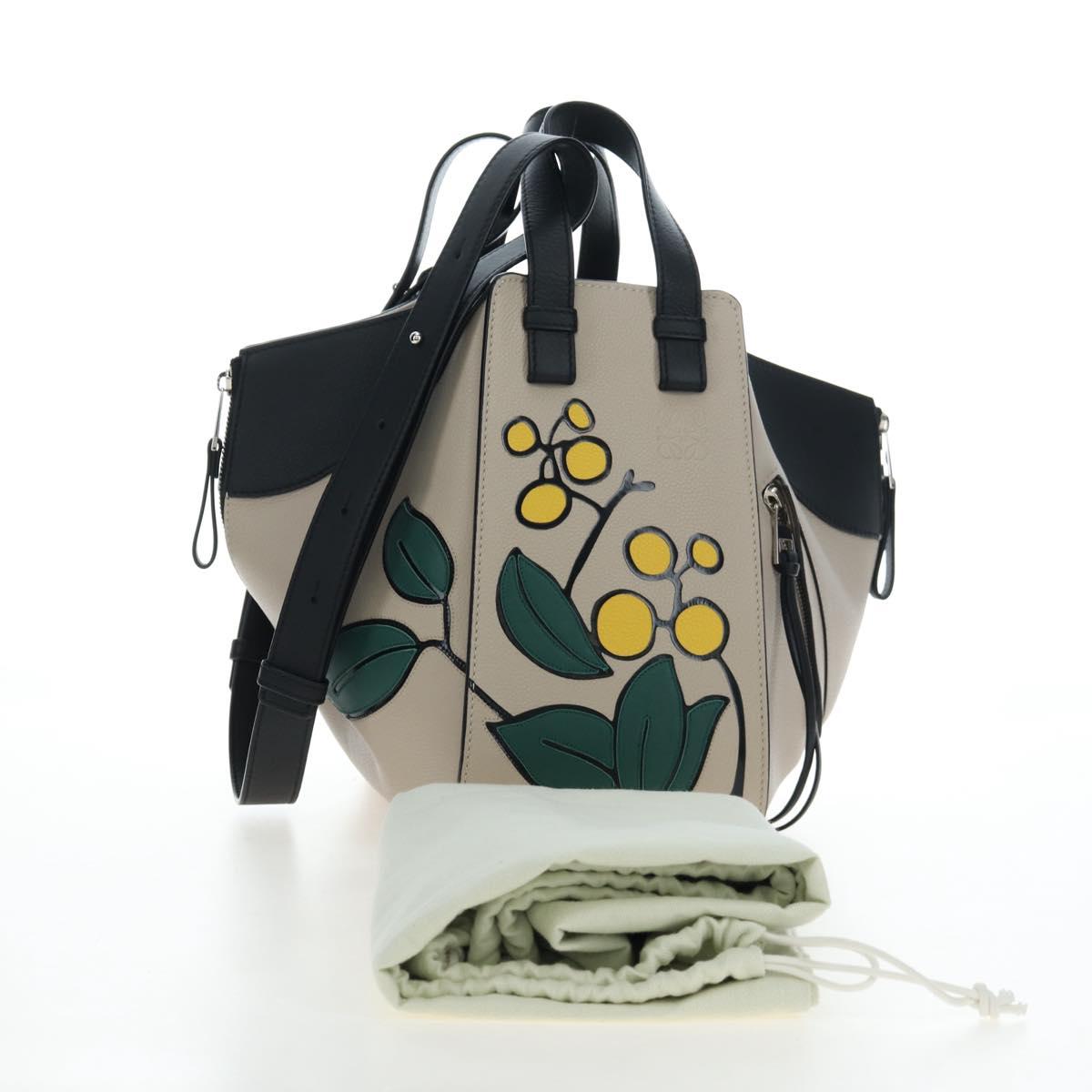 LOEWE Hammock Herbarium Hand Bag Leather 2 Beige Silver Auth 193784SAM