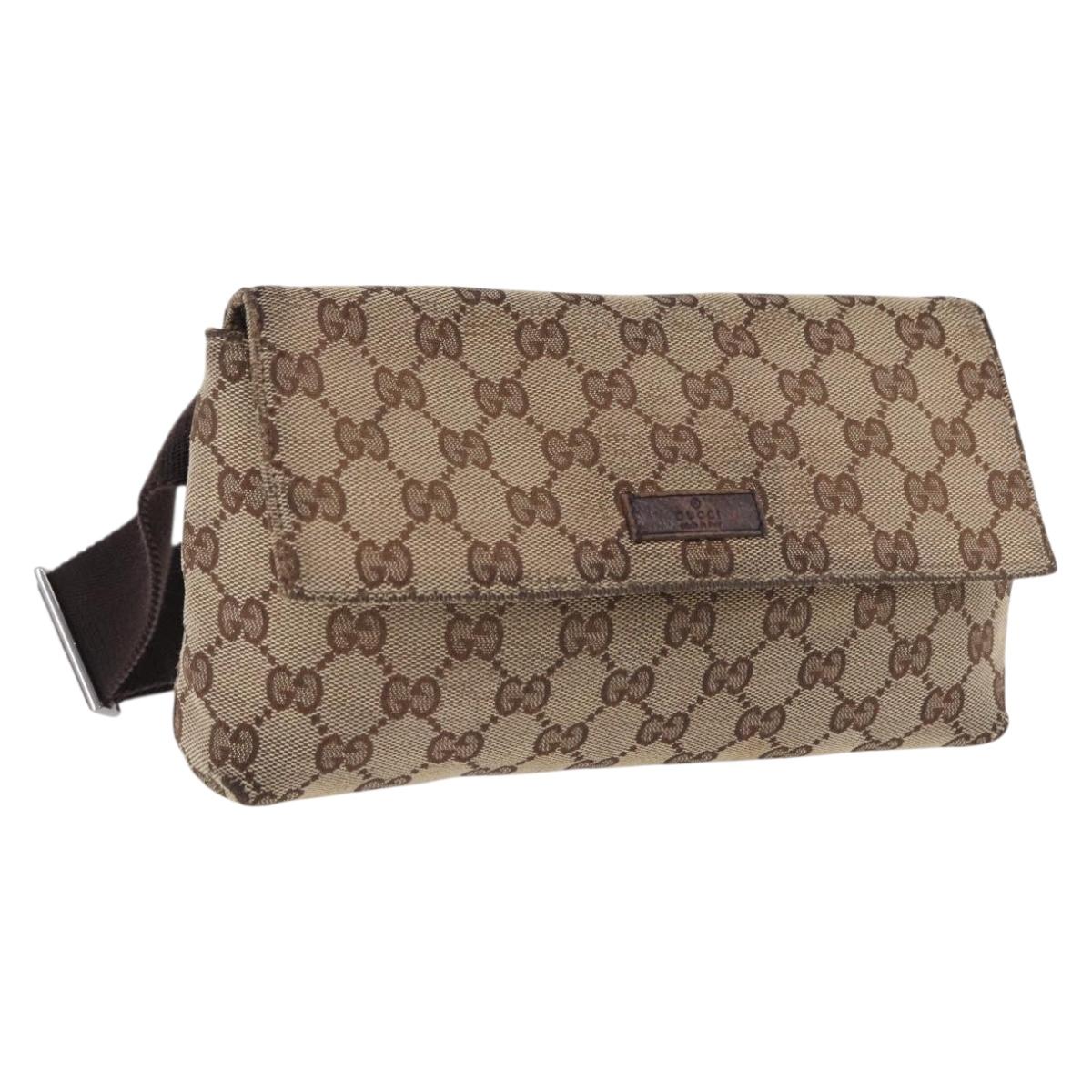 GUCCI GG Canvas Waist Pouch Beige Silver 146304 Auth 193787