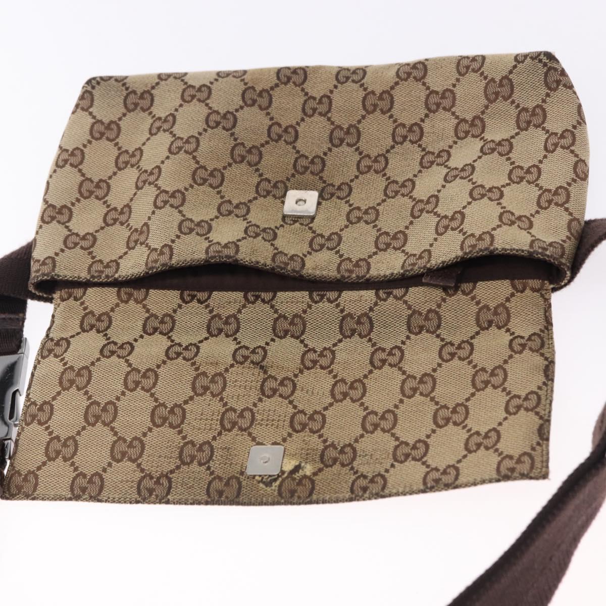GUCCI GG Canvas Waist Pouch Beige Silver 146304 Auth 193787
