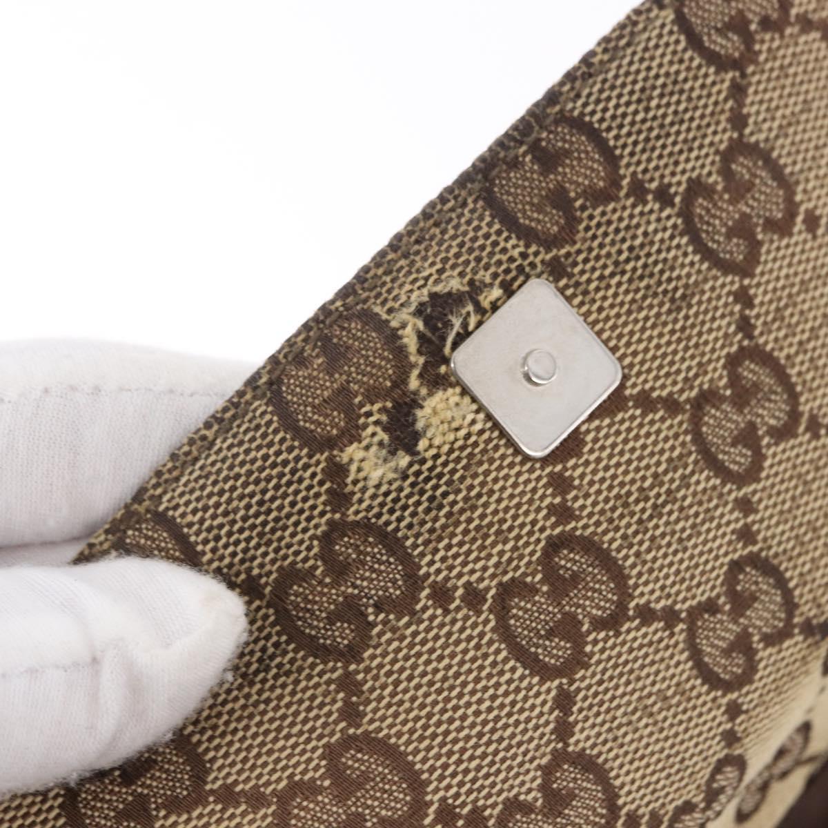 GUCCI GG Canvas Waist Pouch Beige Silver 146304 Auth 193787