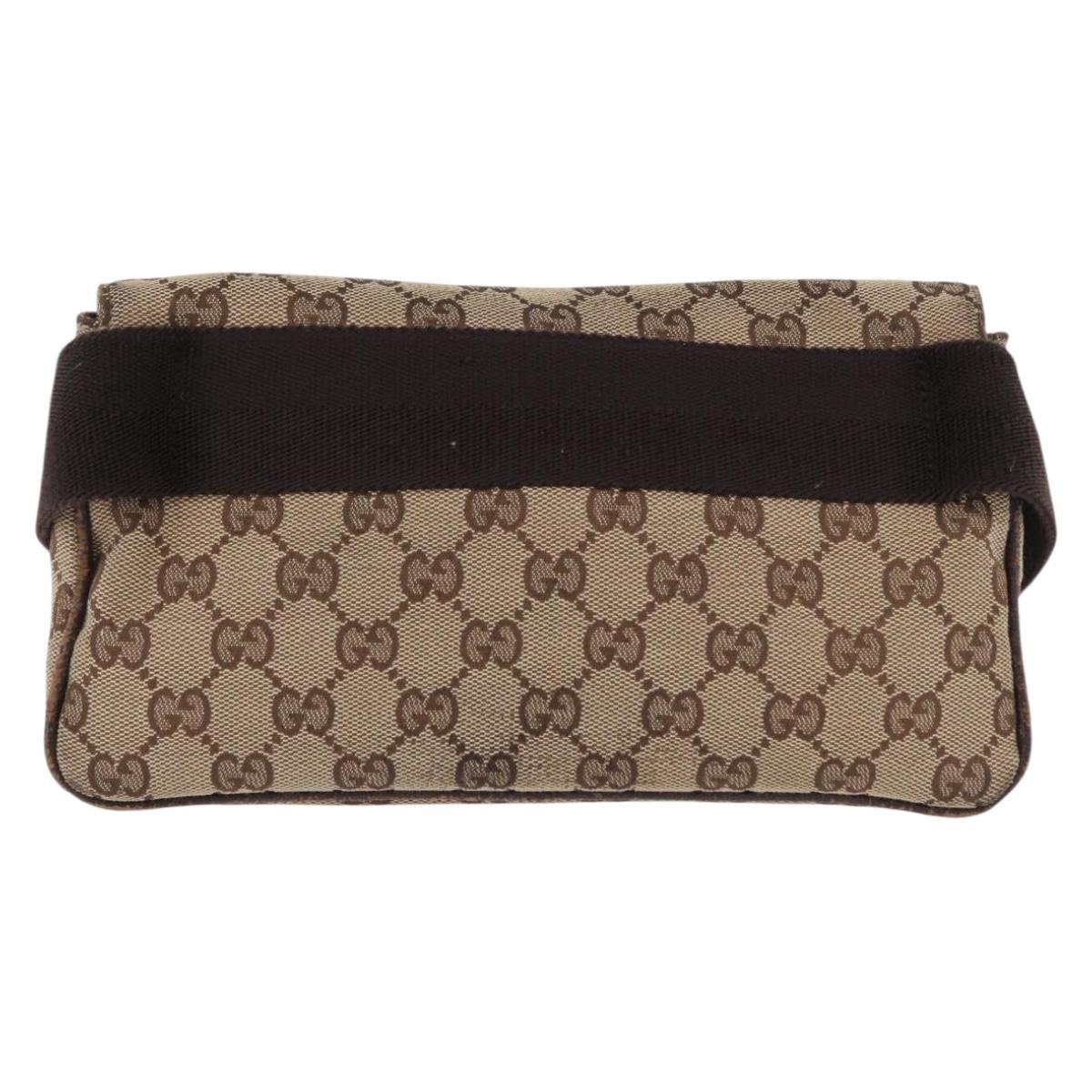 GUCCI GG Canvas Waist Pouch Beige Silver 146304 Auth 193787