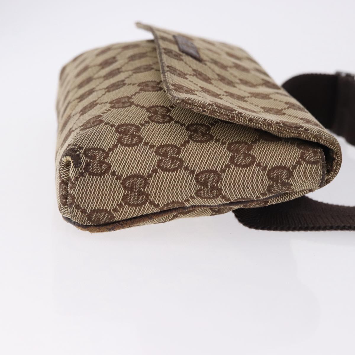 GUCCI GG Canvas Waist Pouch Beige Silver 146304 Auth 193787