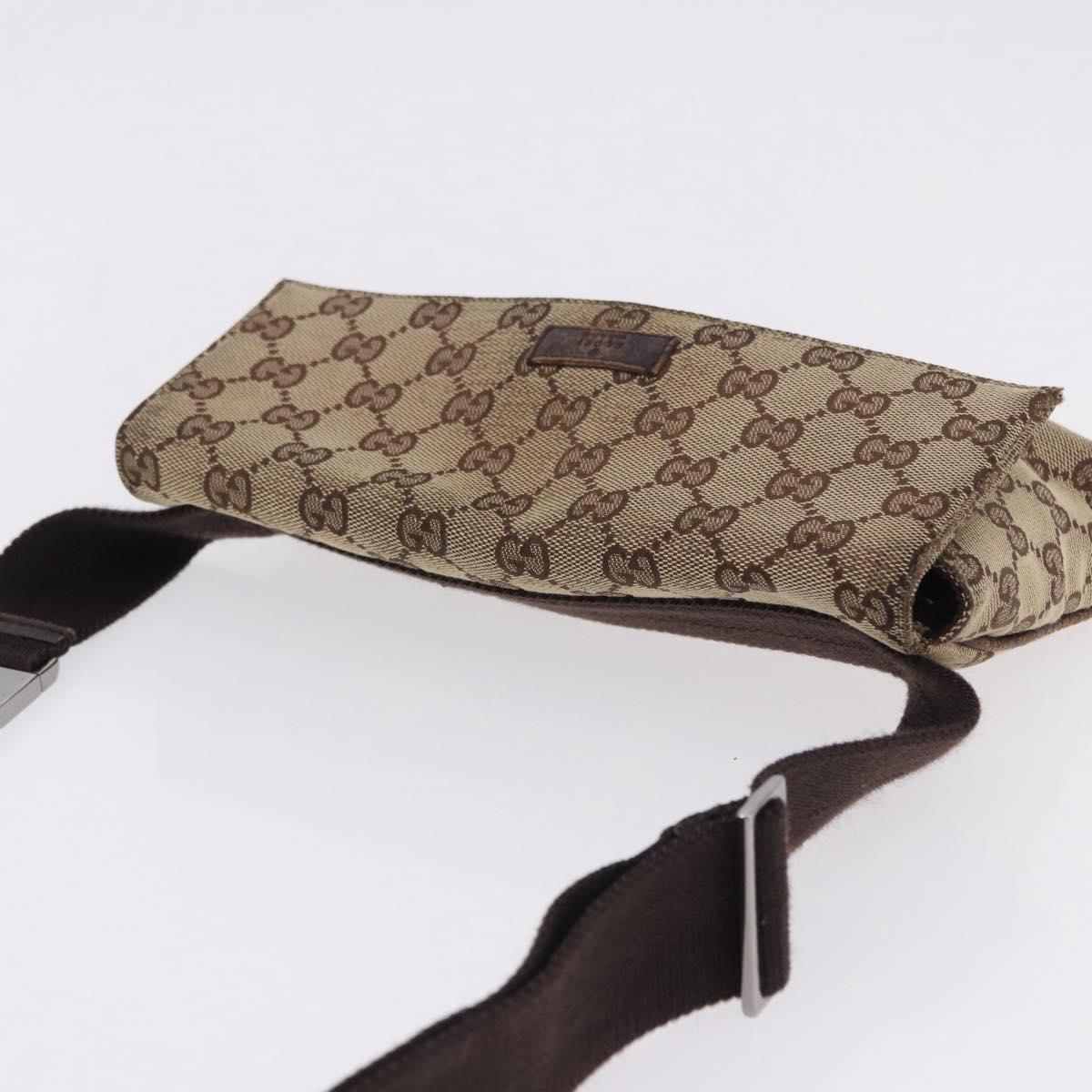GUCCI GG Canvas Waist Pouch Beige Silver 146304 Auth 193787