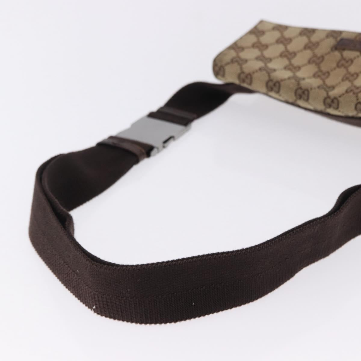 GUCCI GG Canvas Waist Pouch Beige Silver 146304 Auth 193787