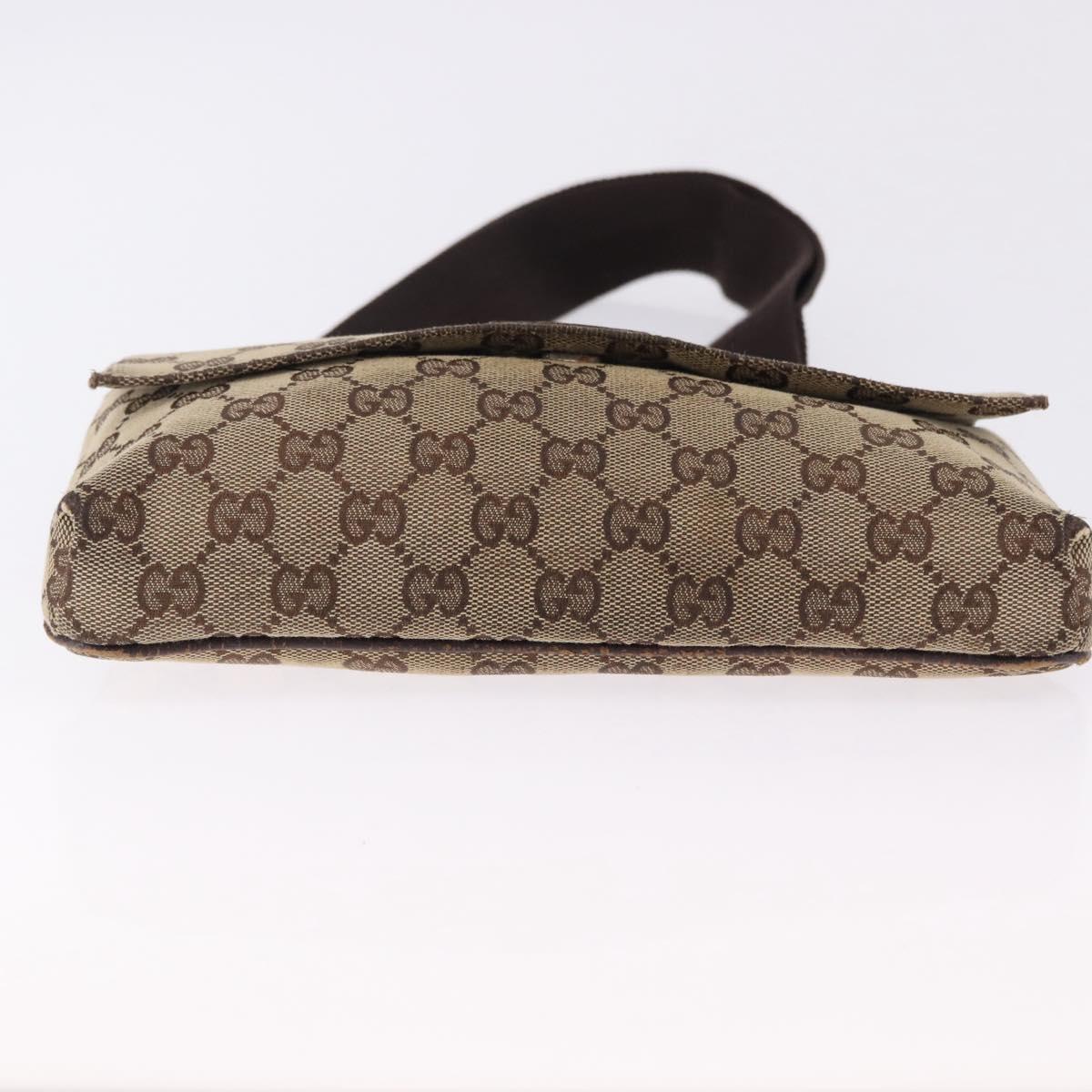 GUCCI GG Canvas Waist Pouch Beige Silver 146304 Auth 193787