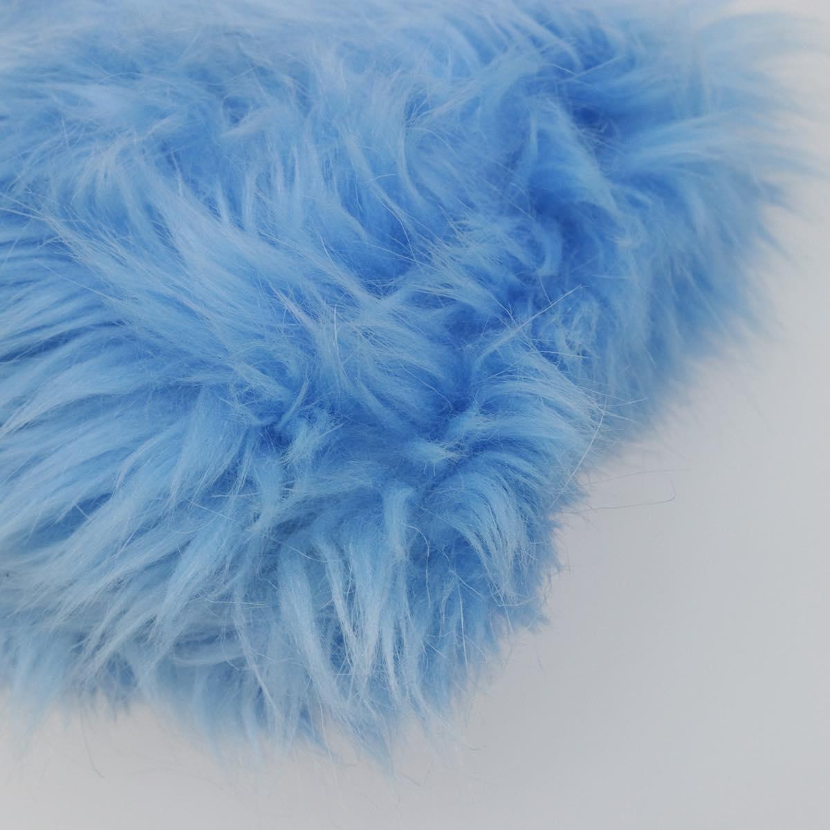 PRADA Clutch Bag Fur Blue Silver Auth 193790M