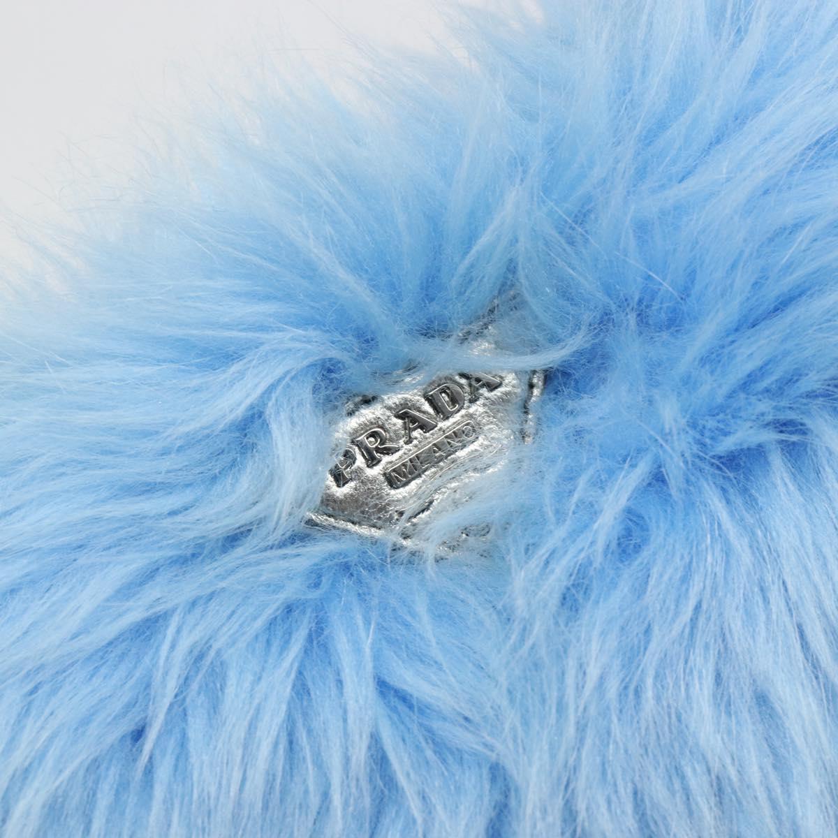 PRADA Clutch Bag Fur Blue Silver Auth 193790M